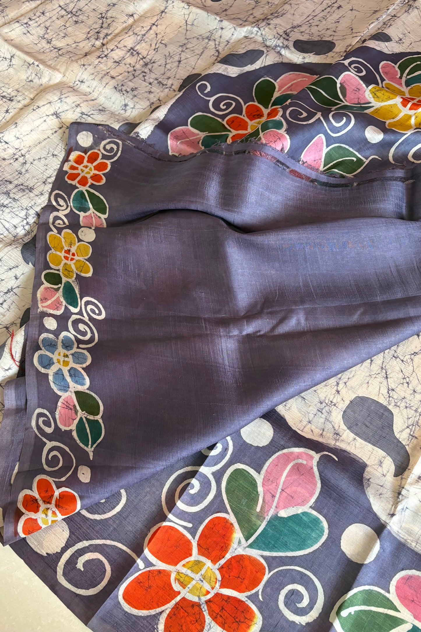Murshidabad Pure Silk Saree Hand Batik Print
