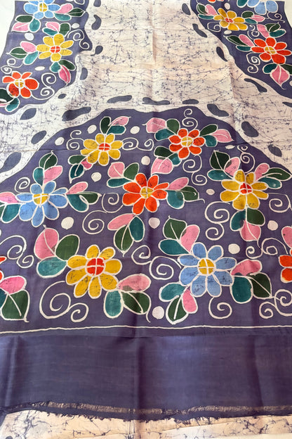 Murshidabad Pure Silk Saree Hand Batik Print