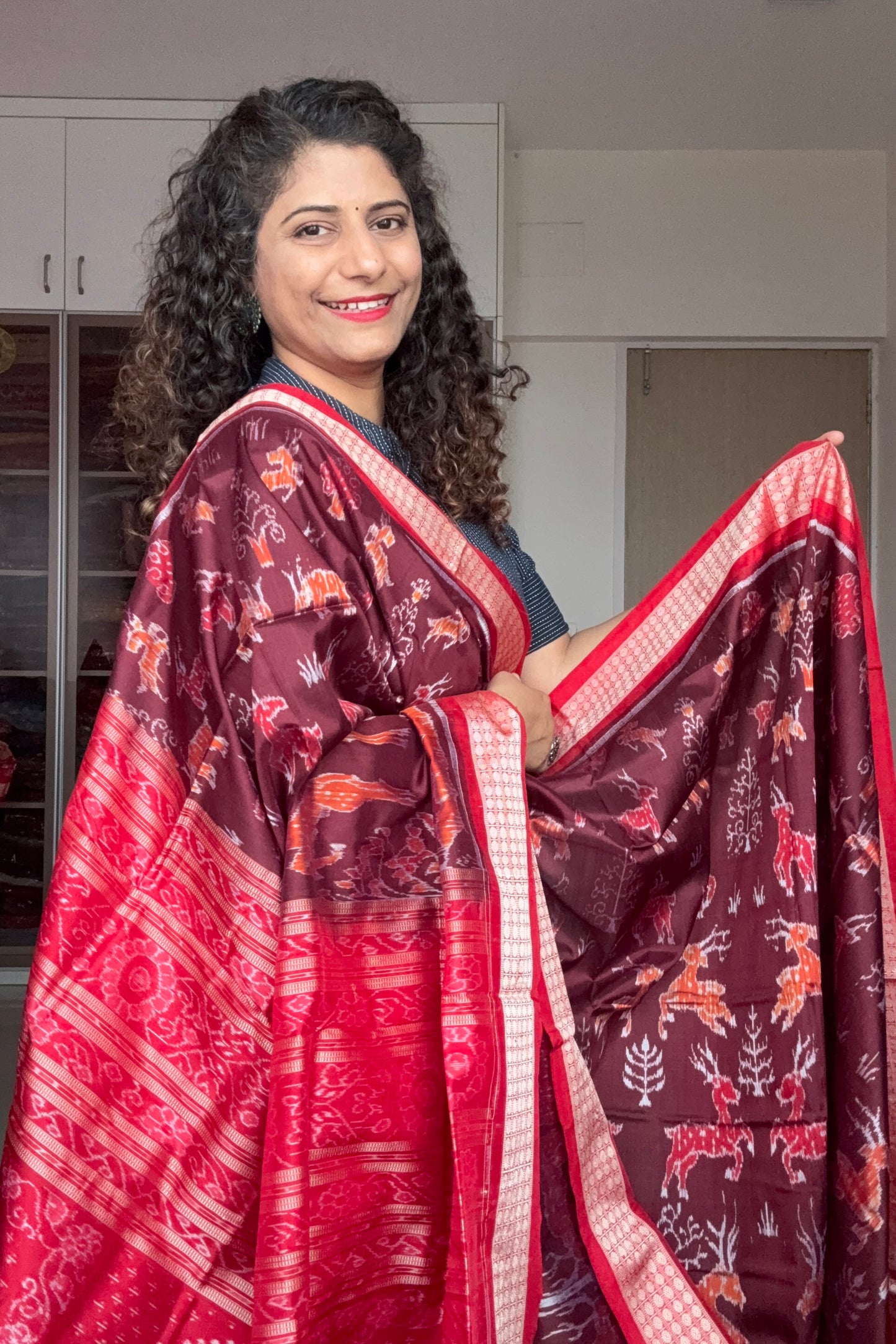 Exclusive Sambalpuri Pure Silk Saree - Coffee-Maroon