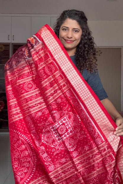 Exclusive Sambalpuri Pure Silk Saree - Coffee-Maroon