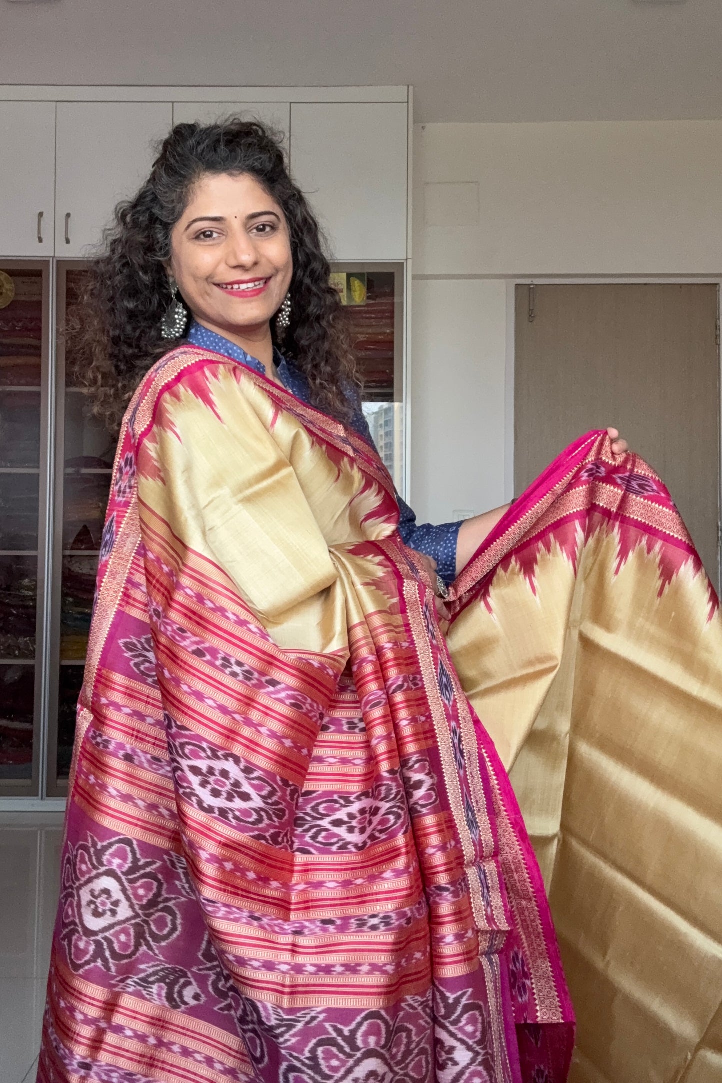 Odisha Ikkat Khandua Pure Silk Saree- Gold