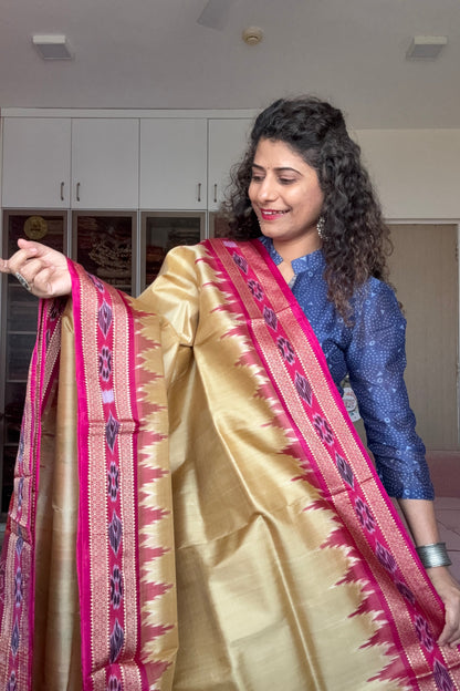 Odisha Ikkat Khandua Pure Silk Saree- Gold