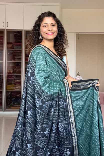 Exclusive Odisha Ikkat Khandua Cotton Saree - English Green