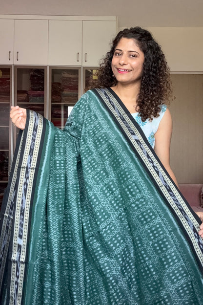 Exclusive Odisha Ikkat Khandua Cotton Saree - English Green