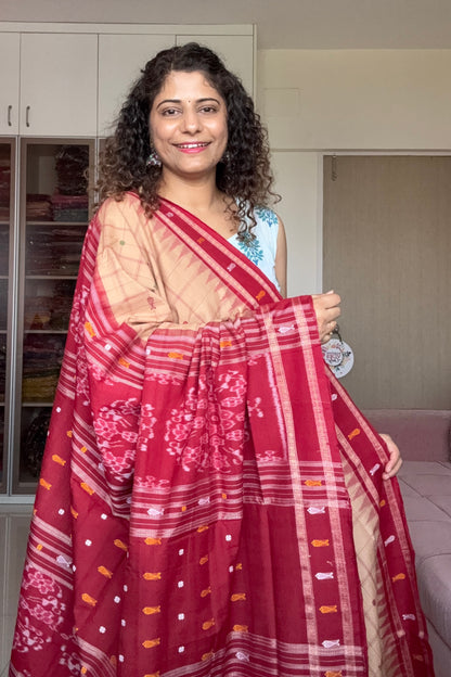 Exclusive Odisha Ikkat Hazaar Buti Cotton Saree- Beige