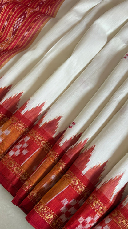 Pasapali Border Khandua Ikkat Silk Saree - Off White