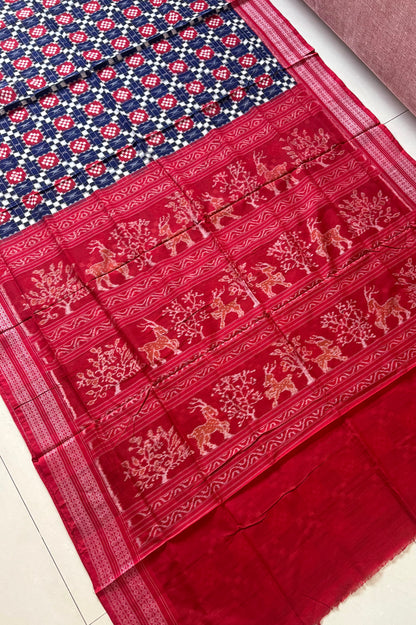Sambalpuri Pure Cotton Saree - Navy