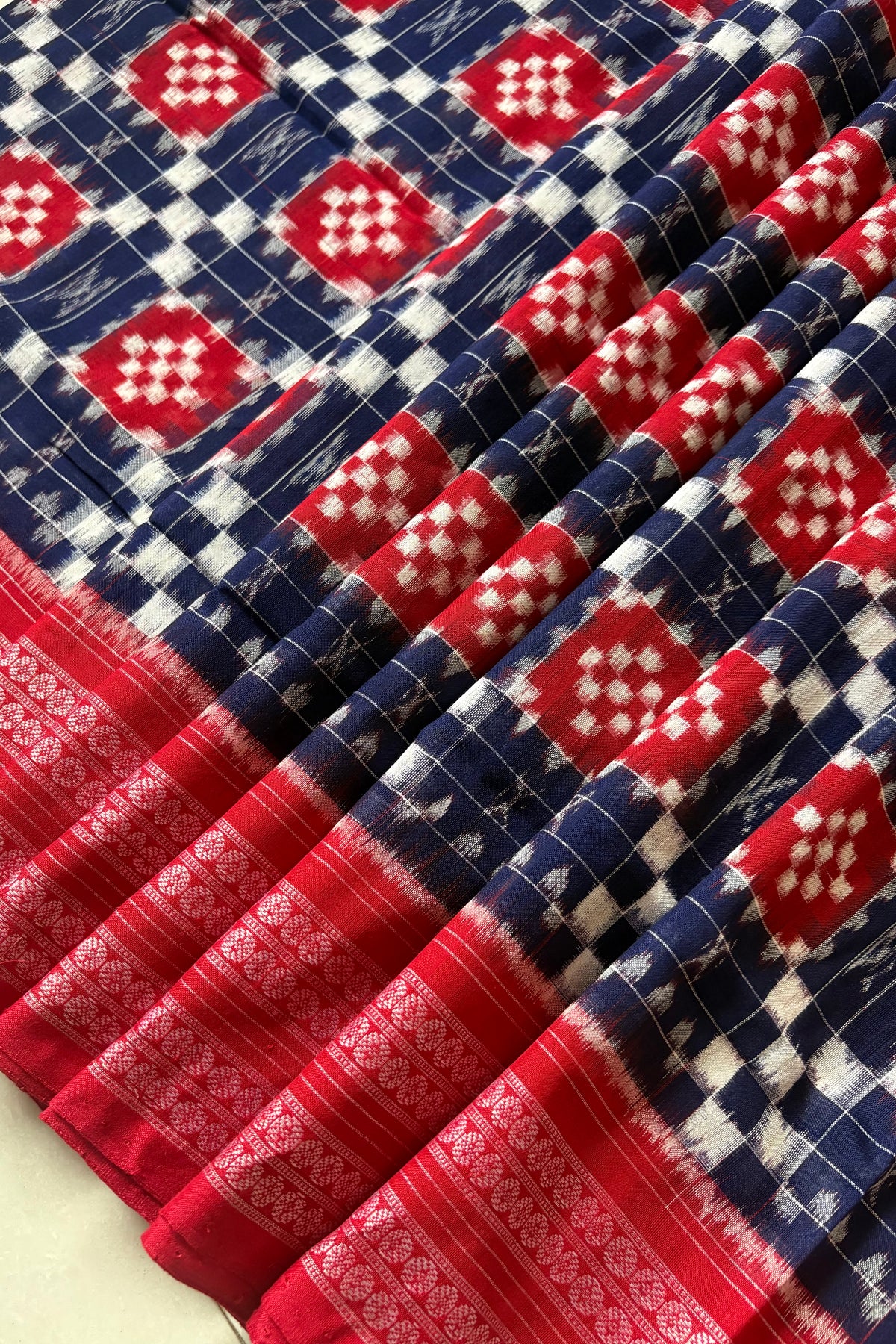 Sambalpuri Pure Cotton Saree - Navy
