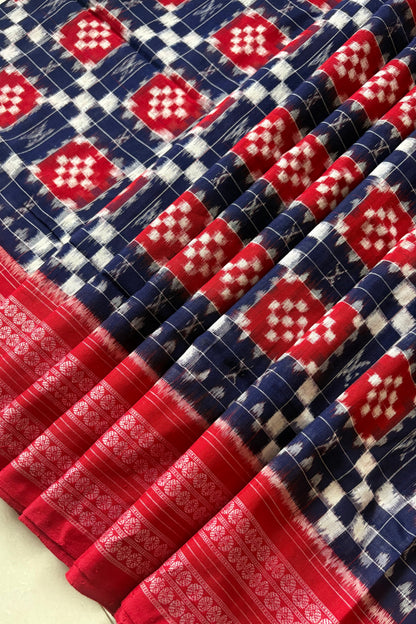 Sambalpuri Pure Cotton Saree - Navy