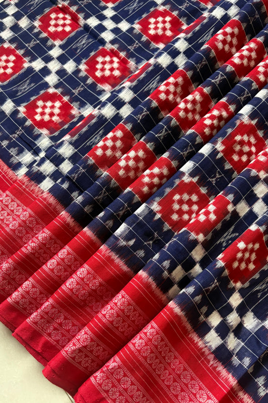 Sambalpuri Pure Cotton Saree - Navy