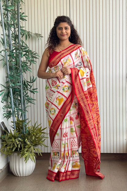 Nabakothi Khandua Silk Saree: Off White