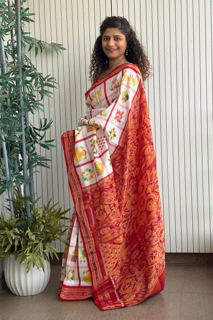 Nabakothi Khandua Silk Saree: Off White
