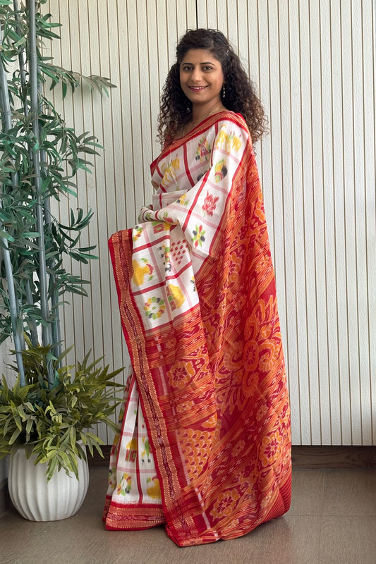 Nabakothi Khandua Silk Saree: Off White