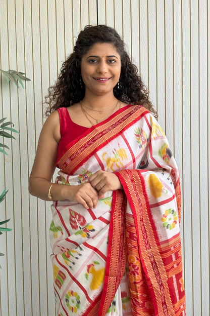 Nabakothi Khandua Silk Saree: Off White
