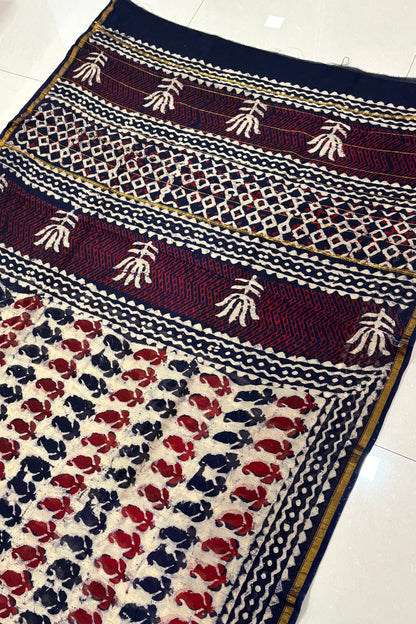 Hand Block Print Silk-Cotton Saree