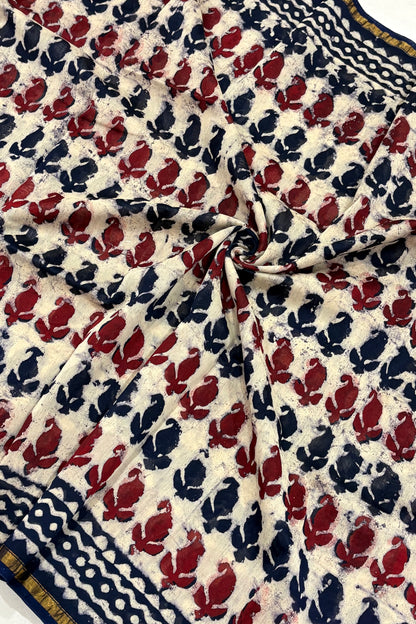 Hand Block Print Silk-Cotton Saree