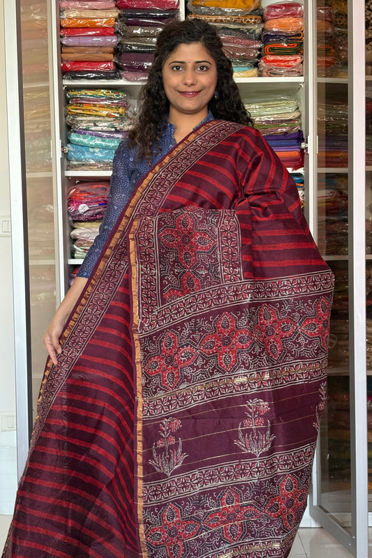Hand Block Print Silk-Cotton Saree
