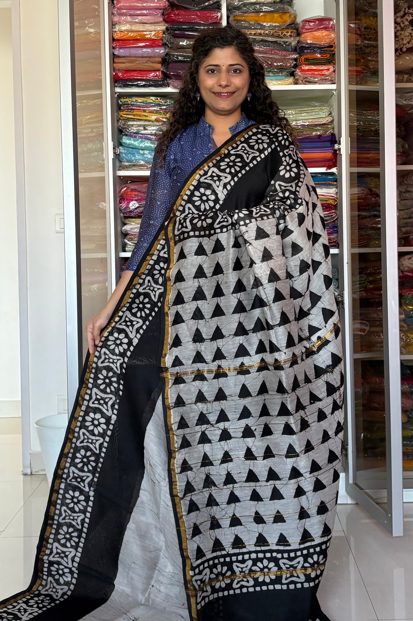 Hand Block Print Silk-Cotton Saree