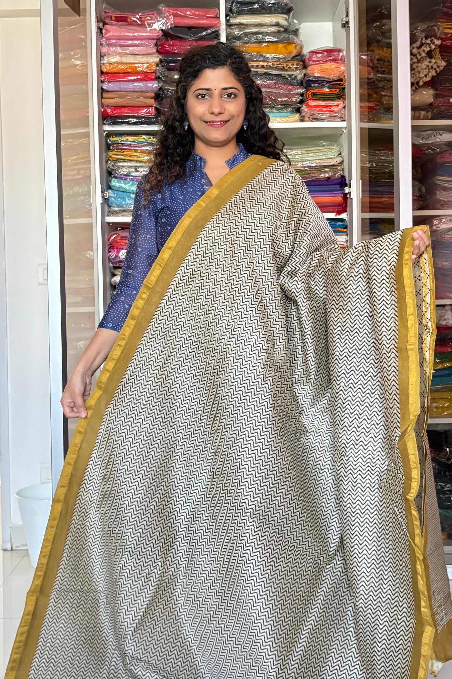 Hand Block Print Silk-Cotton Saree