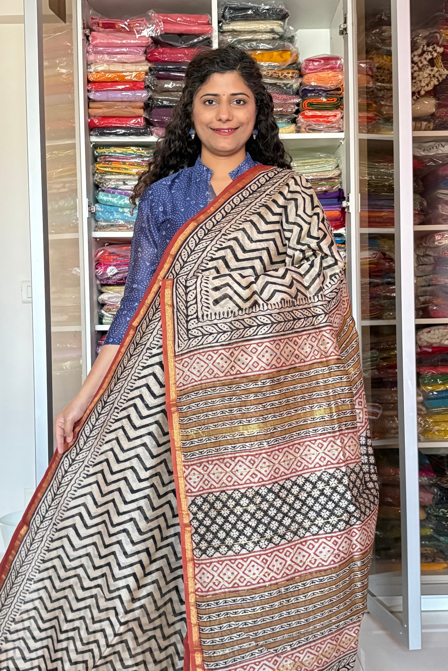 Hand Block Print Silk-Cotton Saree