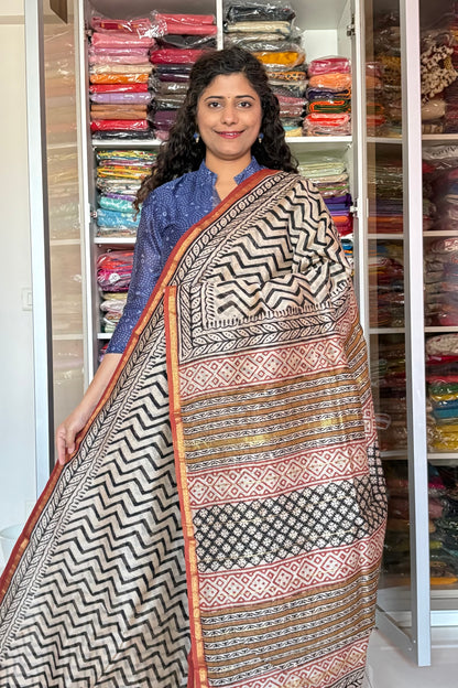 Hand Block Print Silk-Cotton Saree