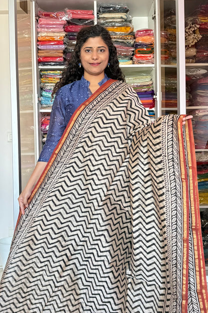 Hand Block Print Silk-Cotton Saree