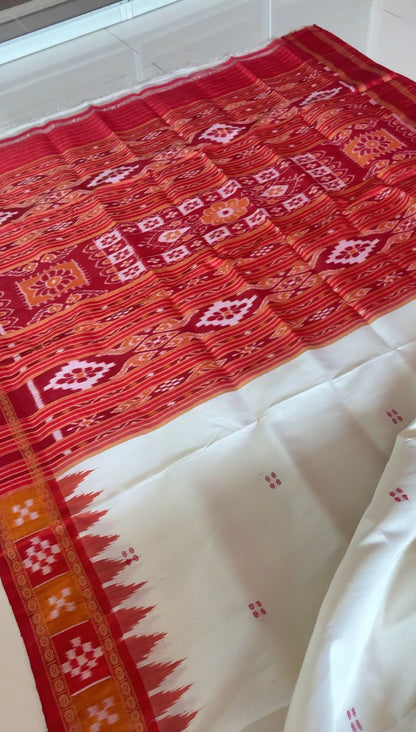 Pasapali Border Khandua Ikkat Silk Saree - Off White