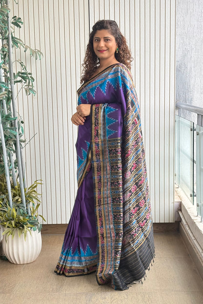 Sachipaar Khandua Silk Saree: Purple