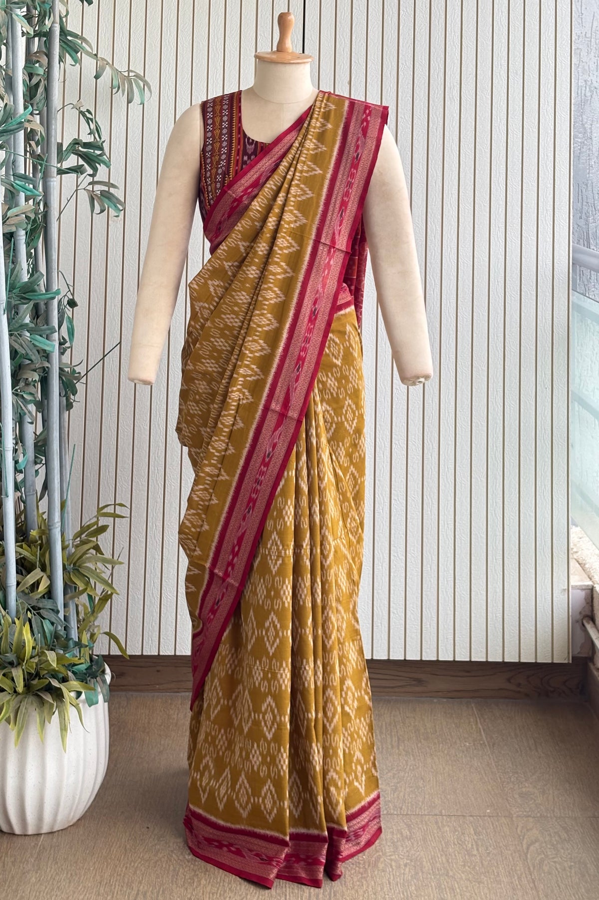 Odisha Ikkat Khandua Cotton Saree - Khaki