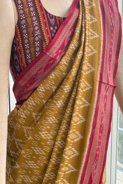 Odisha Ikkat Khandua Cotton Saree - Khaki