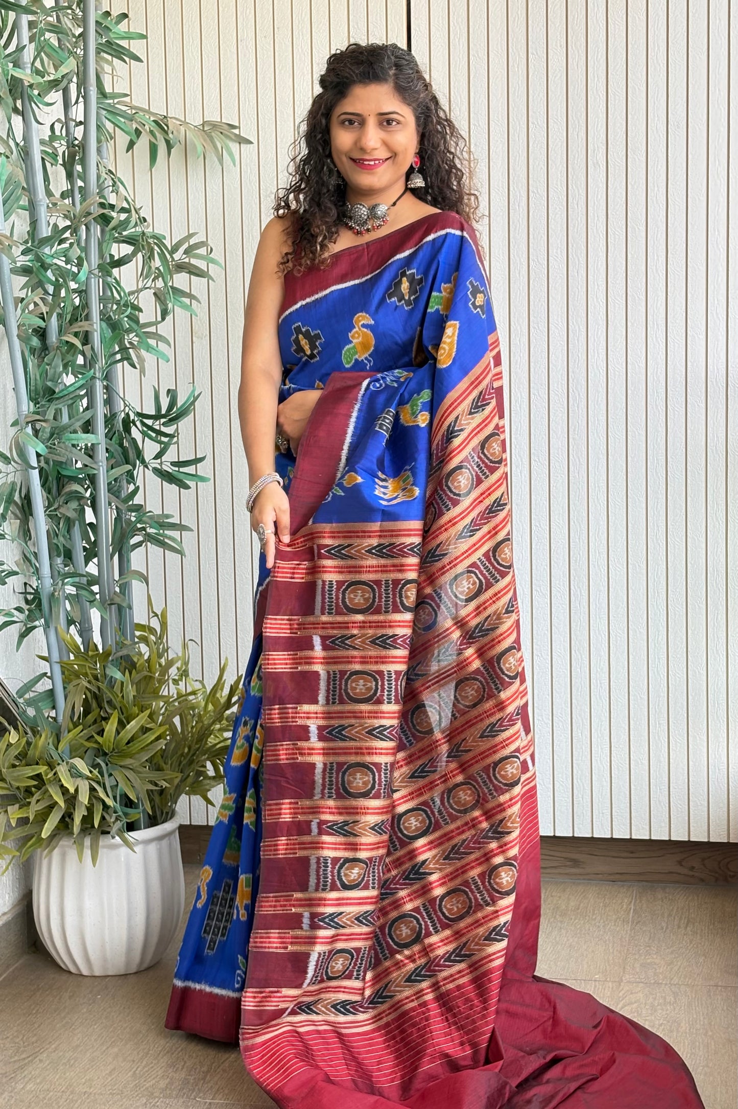 Nabarangi Khandua Ikkat Silk Saree: Royal Blue