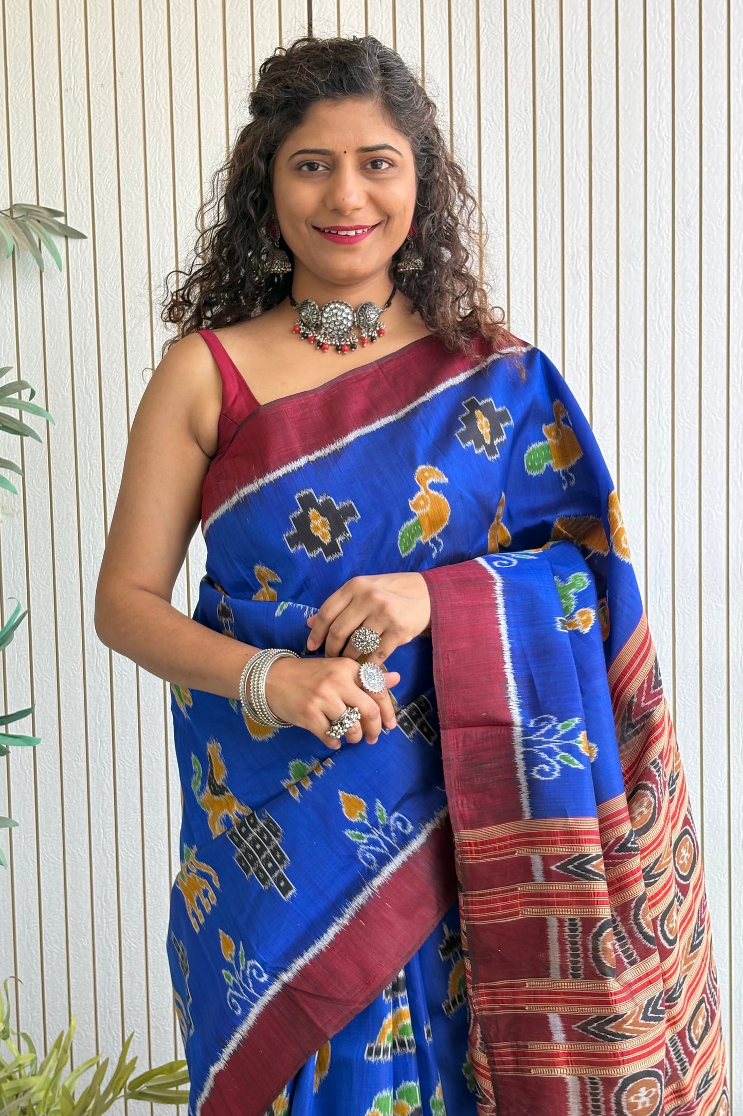 Nabarangi Khandua Ikkat Silk Saree: Royal Blue