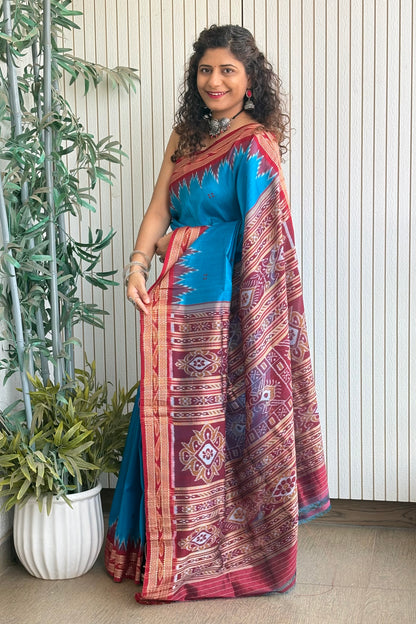 Odisha Ikkat Khandua Pure Silk Saree- Blue