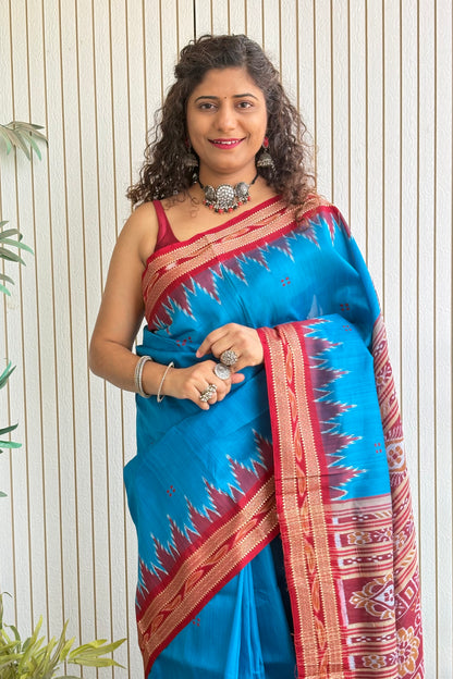 Odisha Ikkat Khandua Pure Silk Saree- Blue