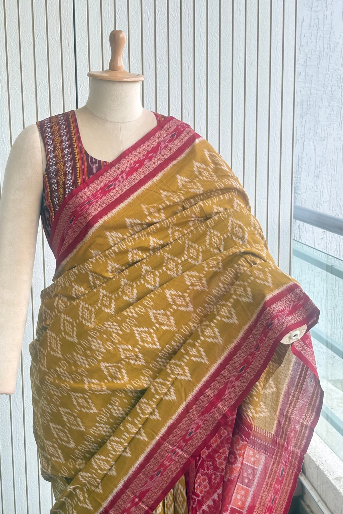 Odisha Ikkat Khandua Cotton Saree - Khaki