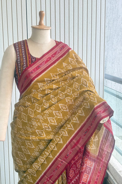 Odisha Ikkat Khandua Cotton Saree - Khaki