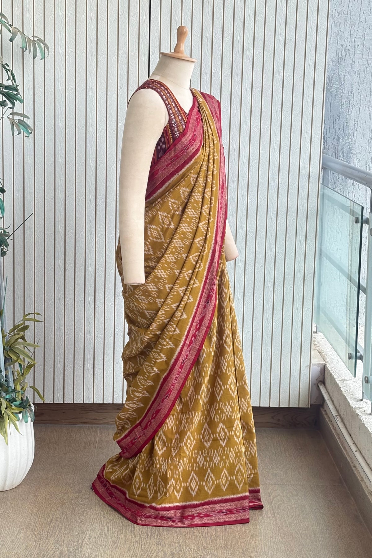 Odisha Ikkat Khandua Cotton Saree - Khaki