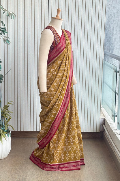 Odisha Ikkat Khandua Cotton Saree - Khaki
