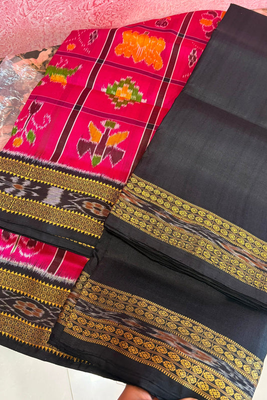 Pure Silk Odisha Ikkat Khandua Blouse Piece- Black