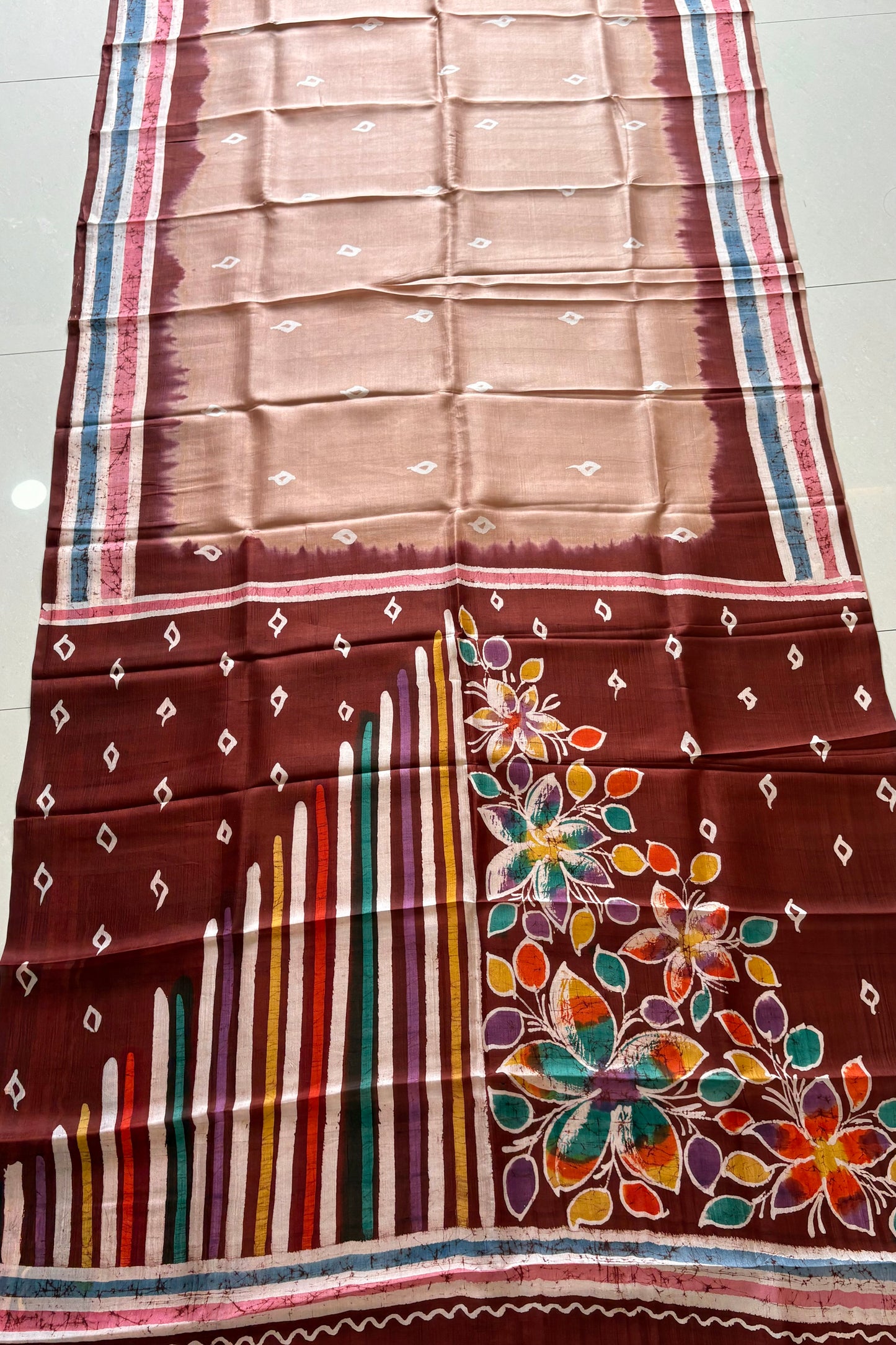 Murshidabad Pure Silk Saree With Hand Batik Print