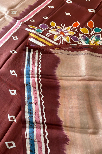 Murshidabad Pure Silk Saree With Hand Batik Print