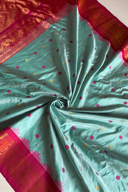 Handwoven Gadwal Pure Silk Saree- Aquamarine
