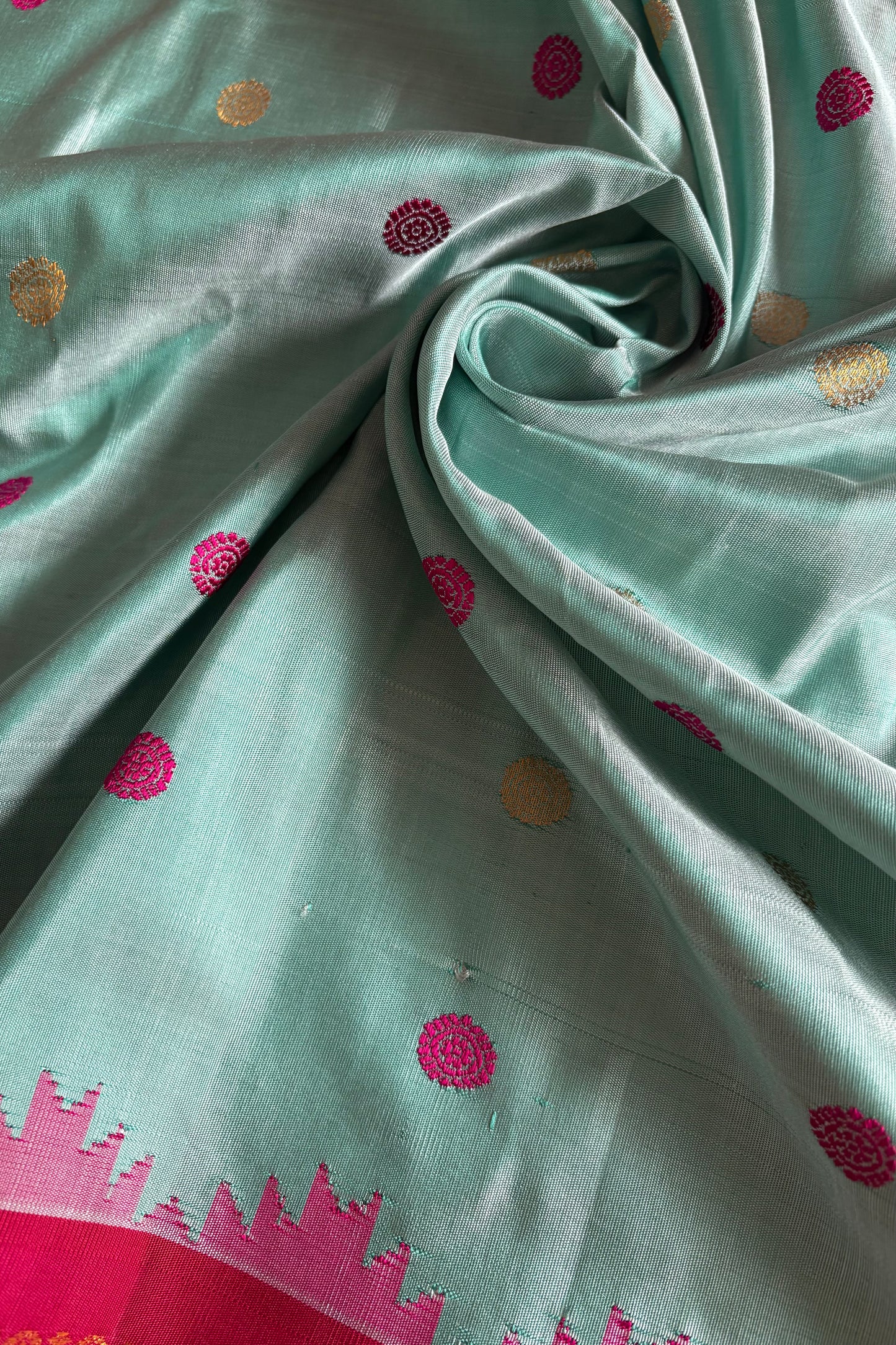Handwoven Gadwal Pure Silk Saree- Aquamarine