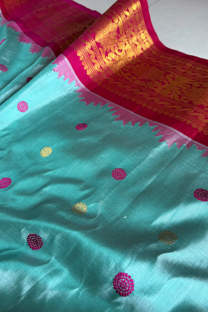 Handwoven Gadwal Pure Silk Saree- Aquamarine
