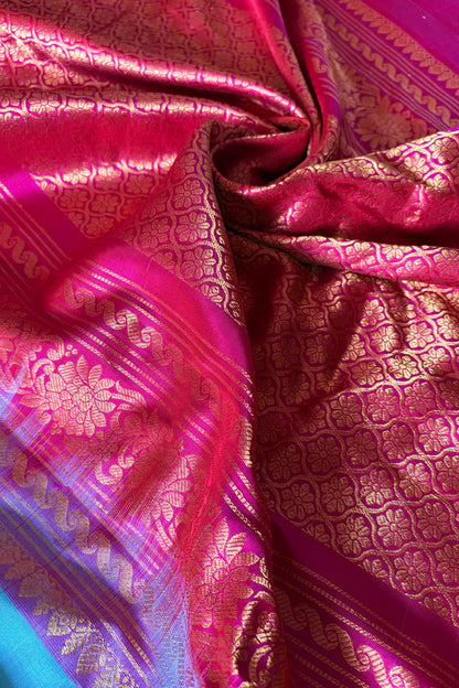 Handwoven Gadwal Pure Silk Saree- Aquamarine