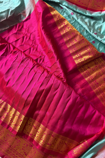 Handwoven Gadwal Pure Silk Saree- Aquamarine