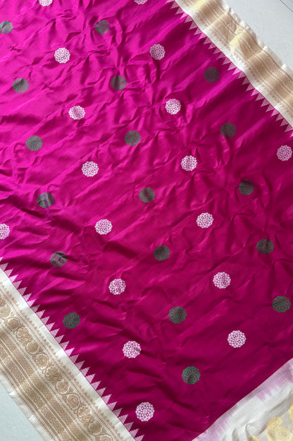Handwoven Gadwal Pure Silk Saree - Rani