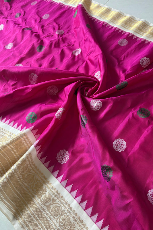 Handwoven Gadwal Pure Silk Saree - Rani