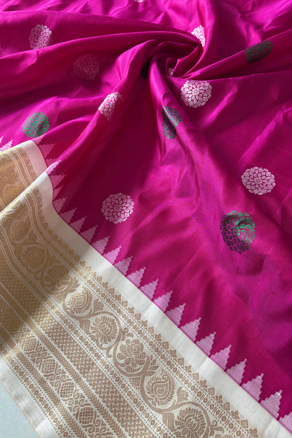 Handwoven Gadwal Pure Silk Saree - Rani
