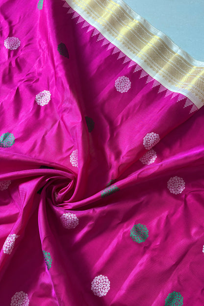 Handwoven Gadwal Pure Silk Saree - Rani